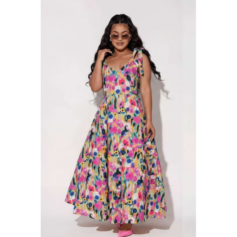Tie-up Floral Print Maxi Dress