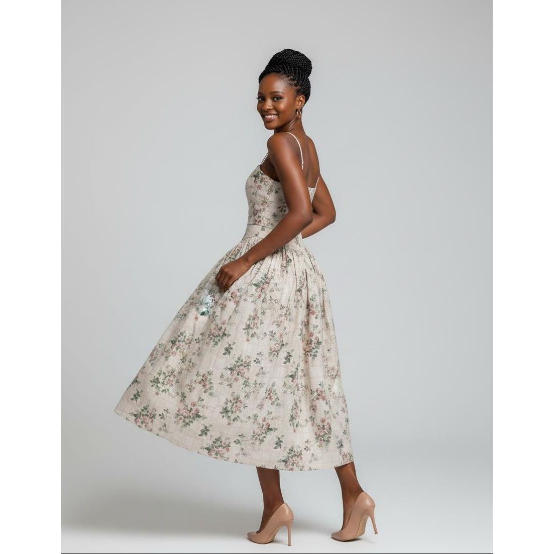 Cream Floral Seraphina Midi Dress