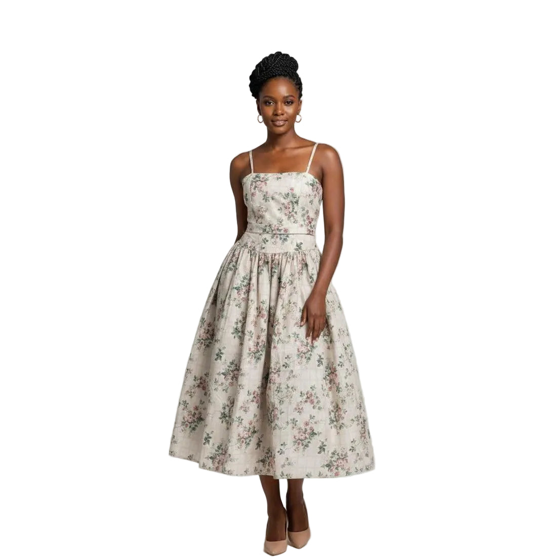 Cream Floral Seraphina Midi Dress