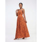 Sleeveless Pearl Decor Printed Maxi Dress