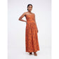 Sleeveless Pearl Decor Printed Maxi Dress