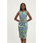 Printed Color-Block Rib Cami Midi Dress