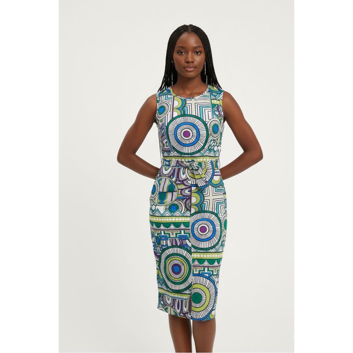 Printed Color-Block Rib Cami Midi Dress