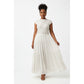 O-Neck Pleated Spliced Solid Wrap Waist Maxi Dress