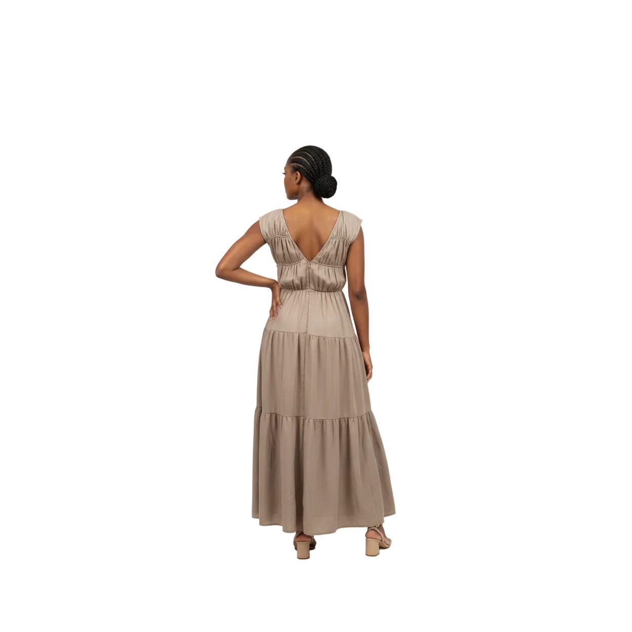 O-Neck Pleated Spliced Solid Wrap Waist Maxi Dress