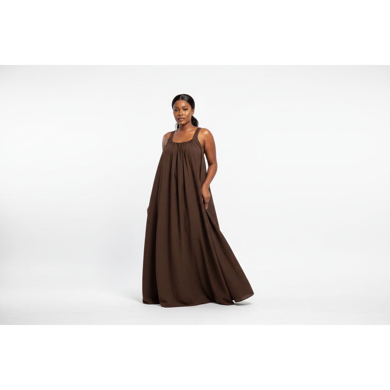Plus Size Solid Color Maxi Slip Sun Dress