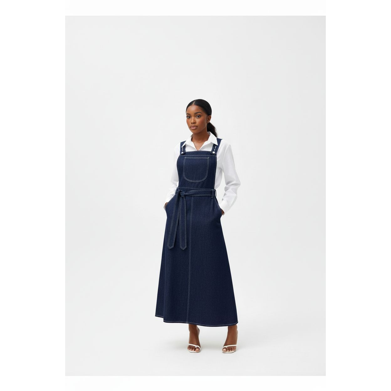 Denim Pinafore Flared Dress
