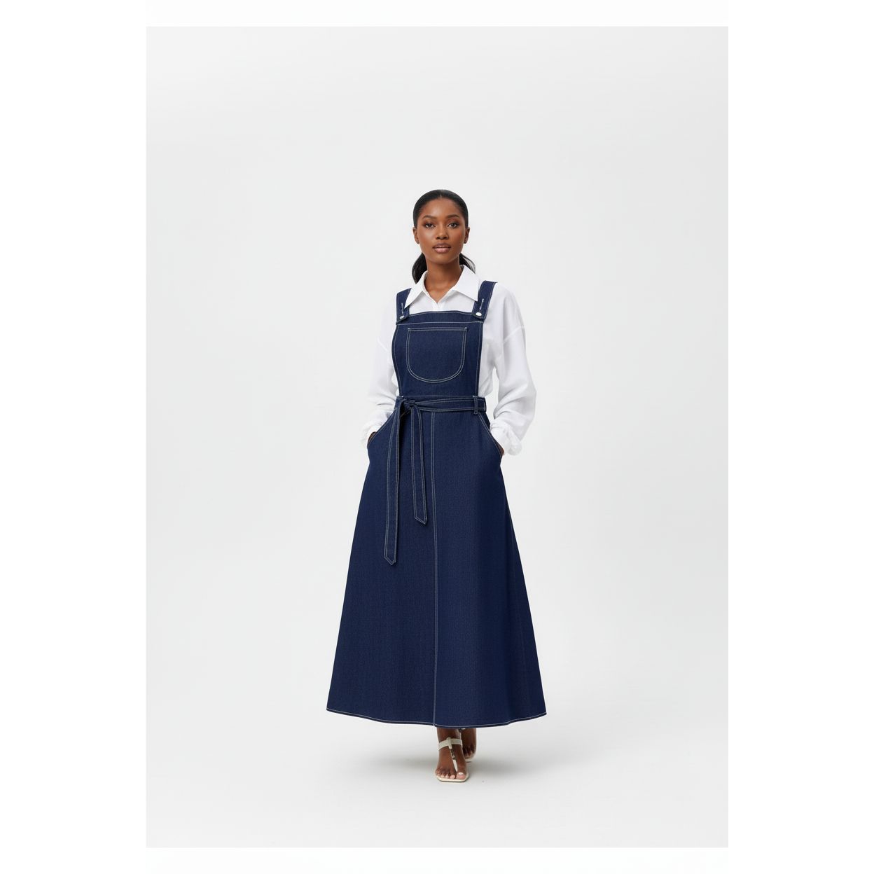 Denim Pinafore Flared Dress