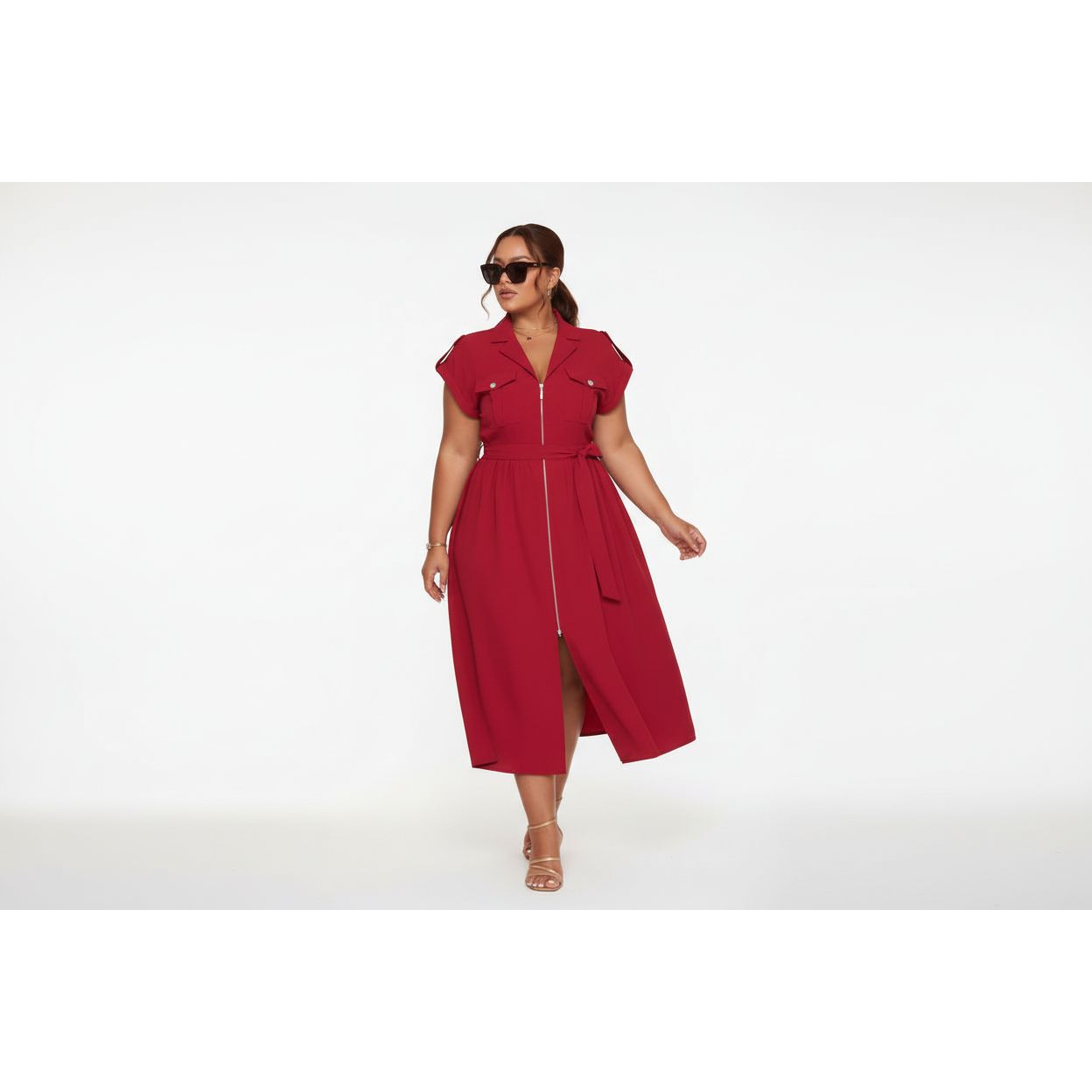 Plus Size Zipper Pocket Elegant Long Dress