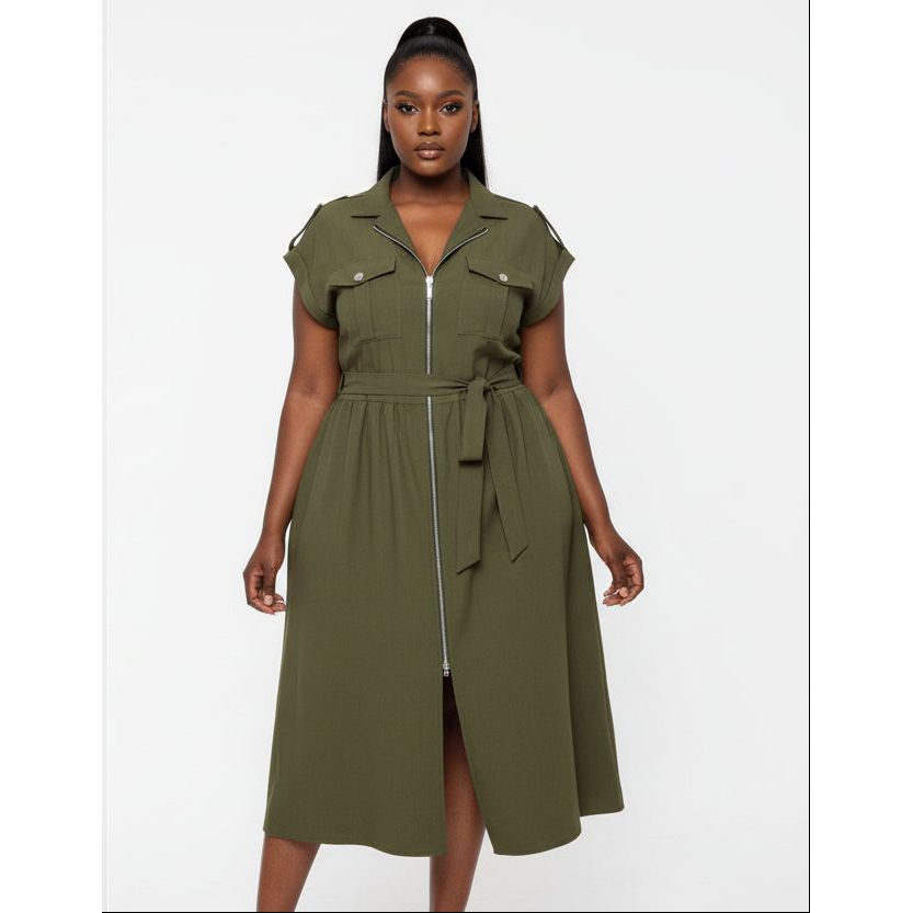 Plus Size Zipper Pocket Elegant Long Dress