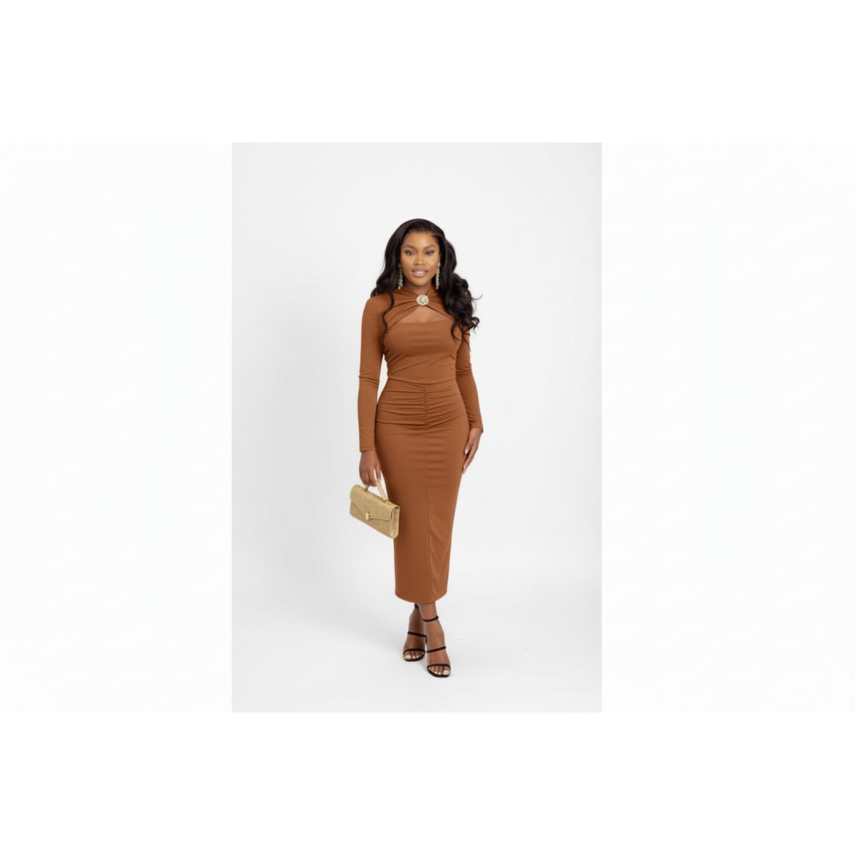Ladies Mock Neck Bodycon Midi Dress