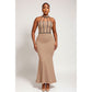 Halter Neck Elegant Solid Color Evening Dress