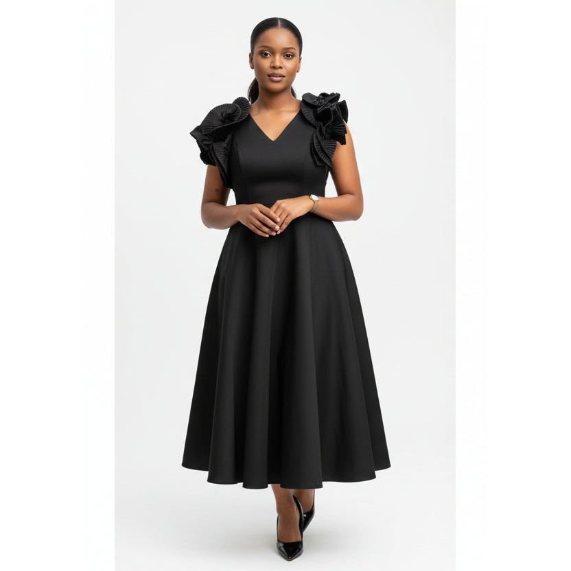 Short Sleeves Vintage V-Neck Swing Dress