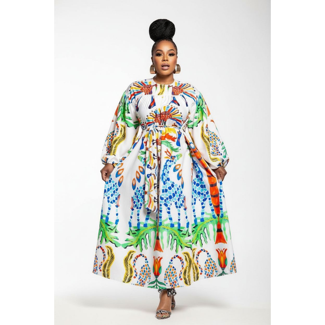 Plus-Size Boho Vibrant African Print Caftan Dress