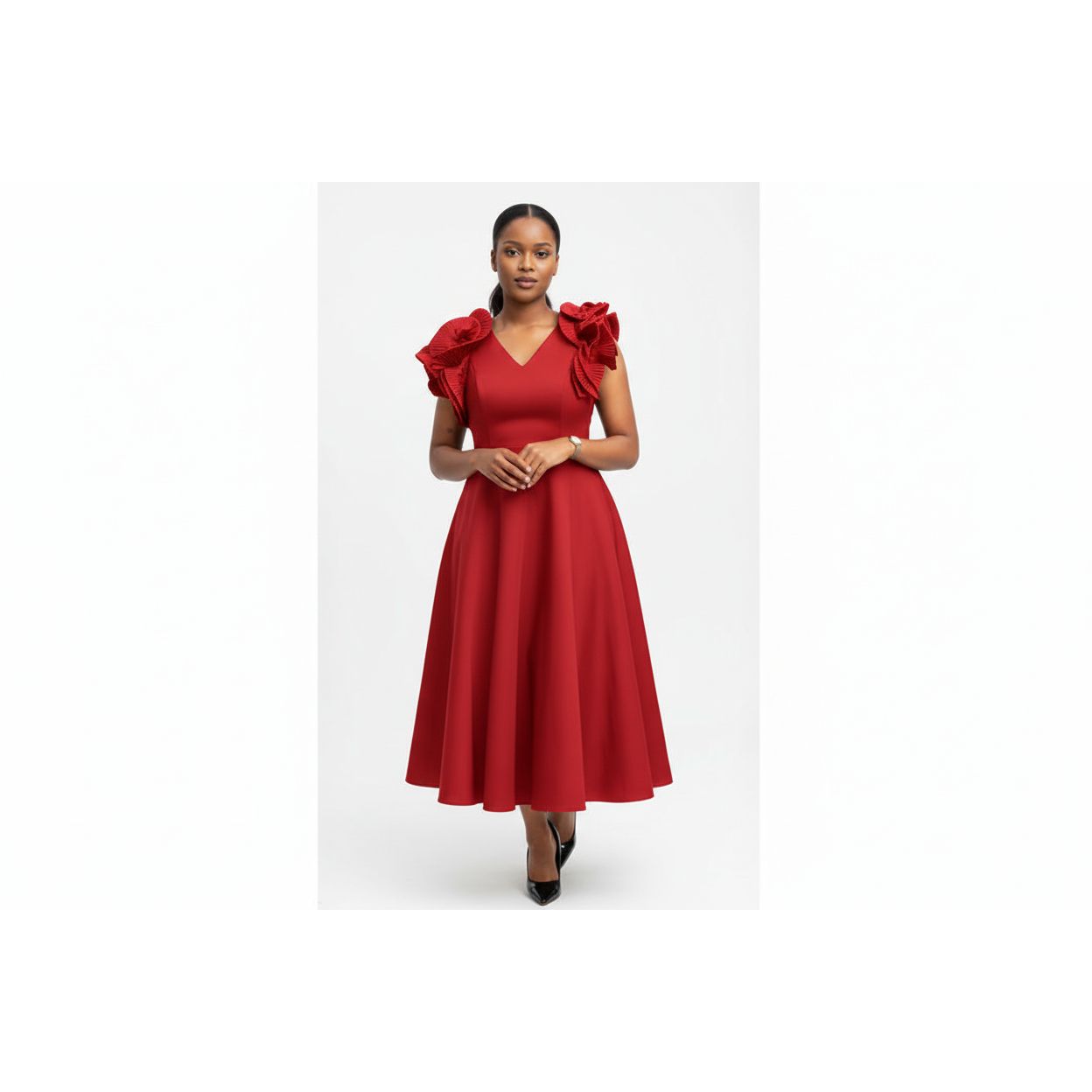 Short Sleeves Vintage V-Neck Swing Dress