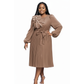 Plus Size Pleated Midi Puff Sleeve Dress