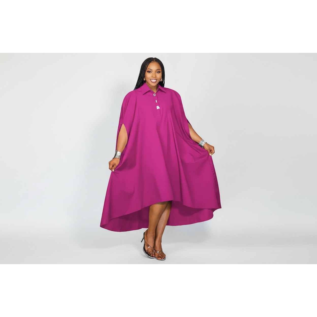 Plus-Size Loose Shirt Dress with a Lapel