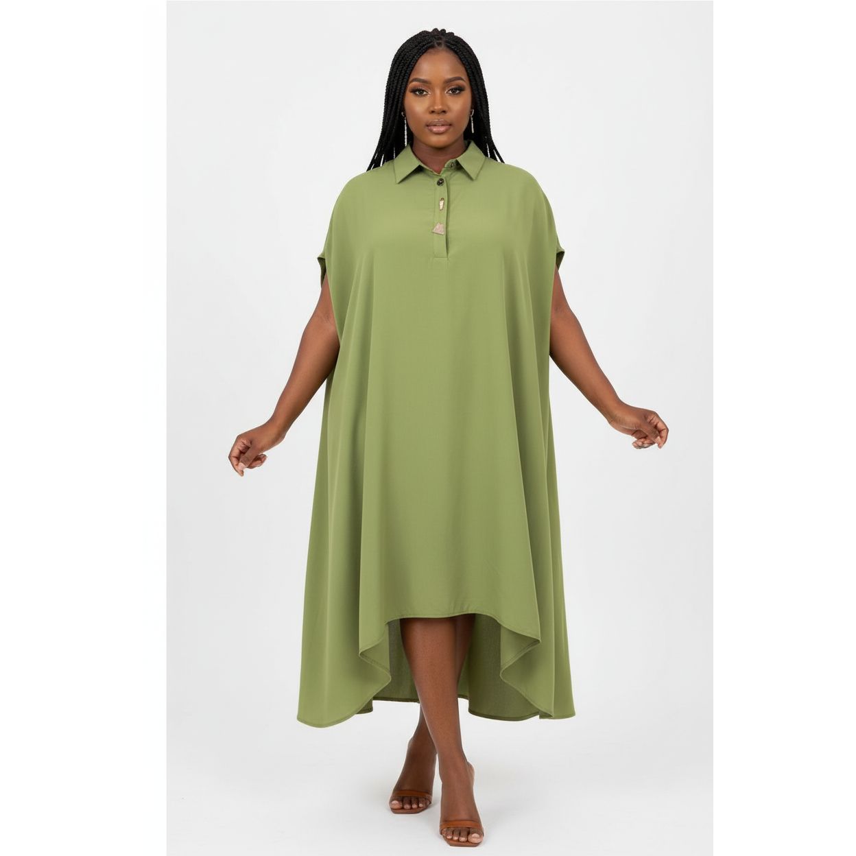 Plus-Size Loose Shirt Dress with a Lapel