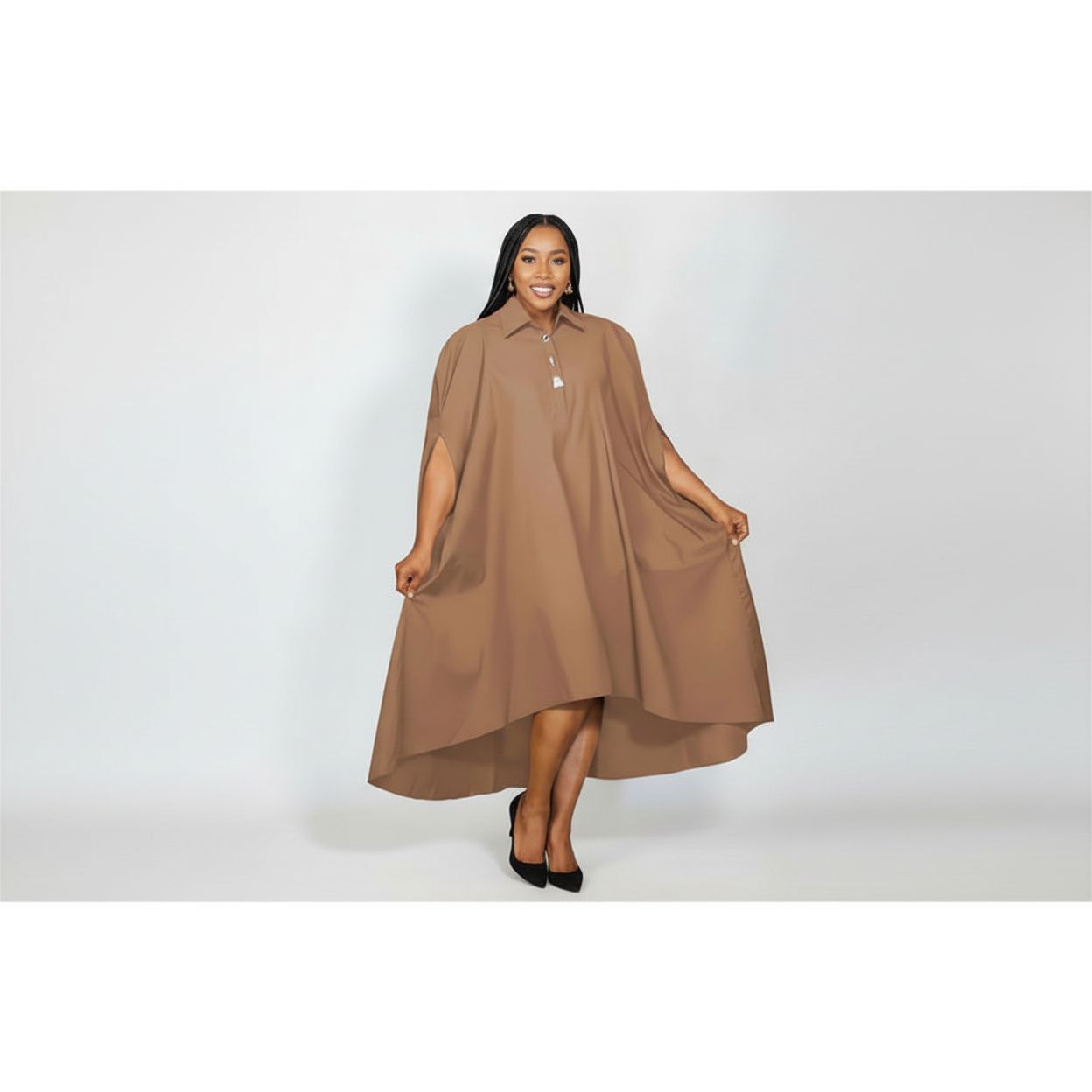 Plus-Size Loose Shirt Dress with a Lapel
