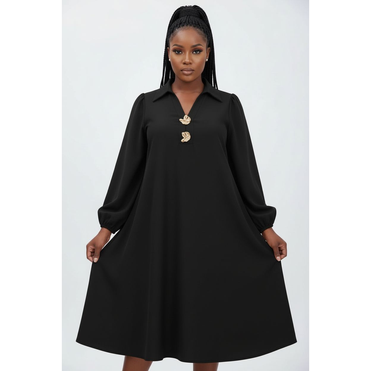 Short Sleeve Lapel Midi Dress