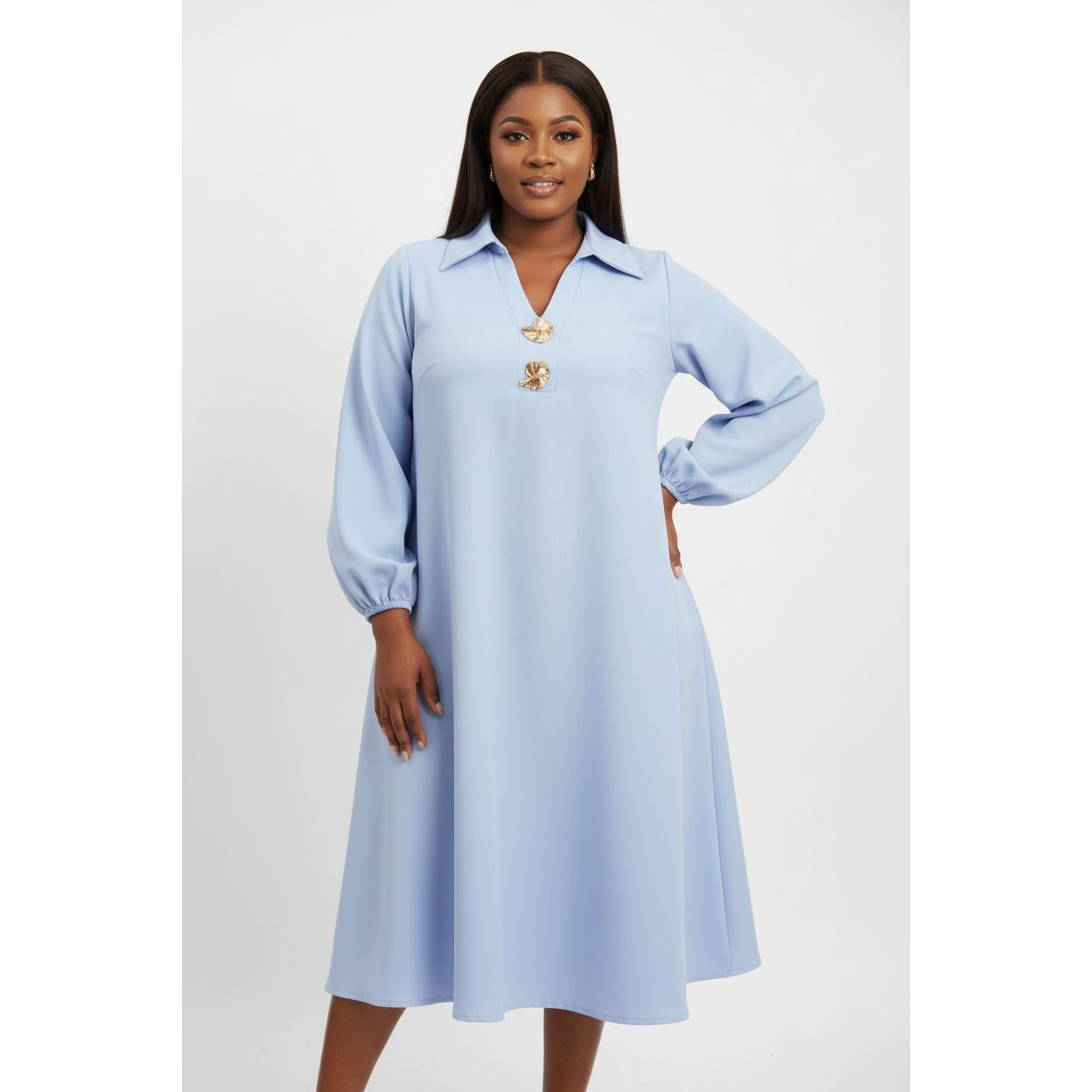 Short Sleeve Lapel Midi Dress