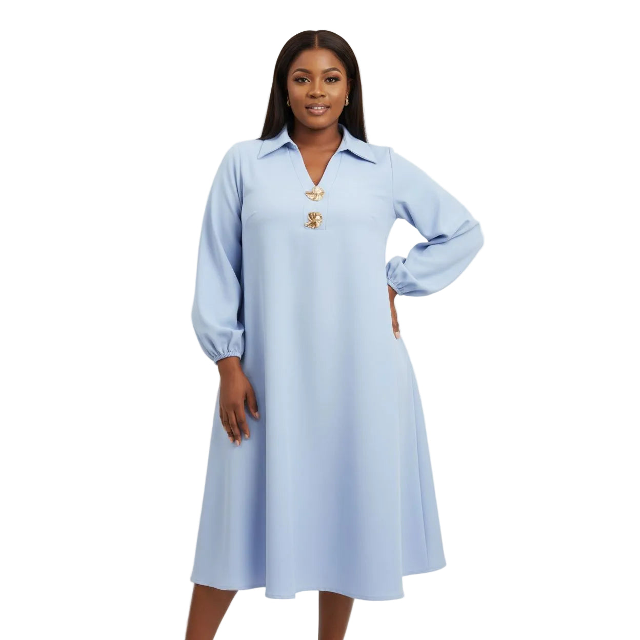 Long Sleeve Lapel Midi Dress