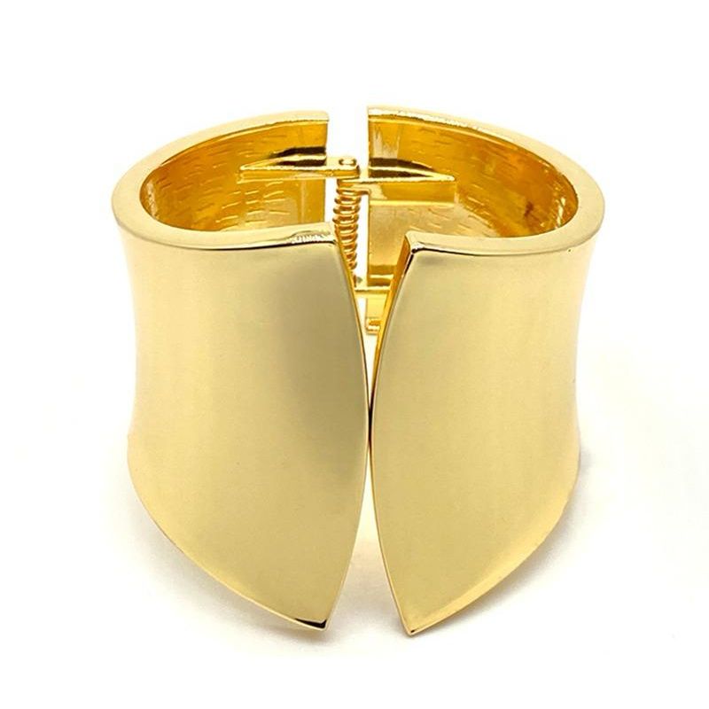 Wide Gold-toned Hinged Cuff Bangle Bracelet
