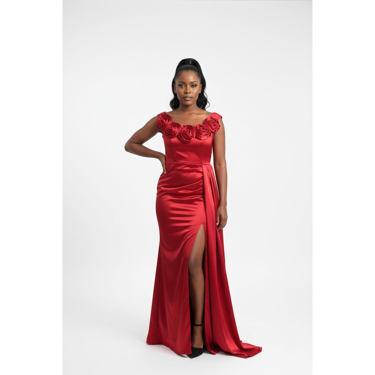 Satin Off Shoulder Bridesmaid Party Gown Dress