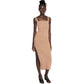 Ruched High Slit Bodycon Midi Dress