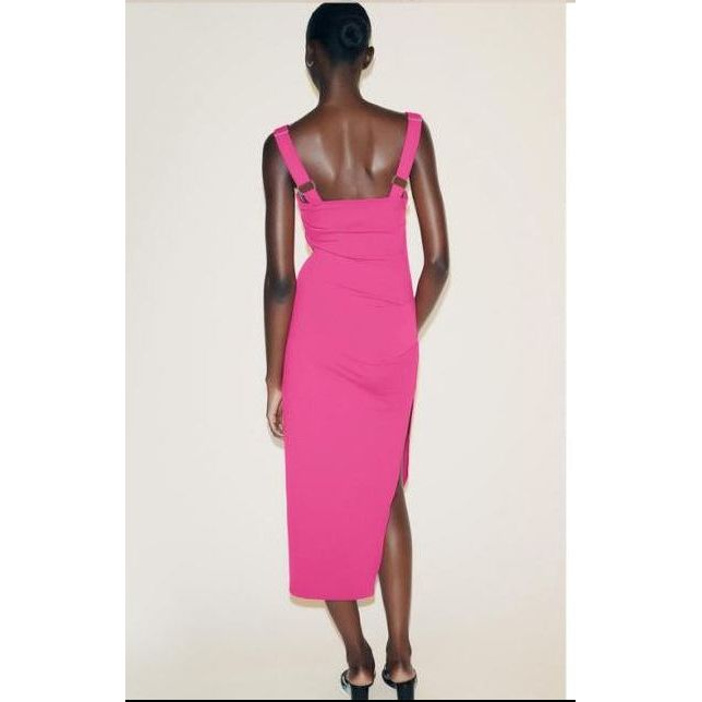 Ruched High Slit Bodycon Midi Dress