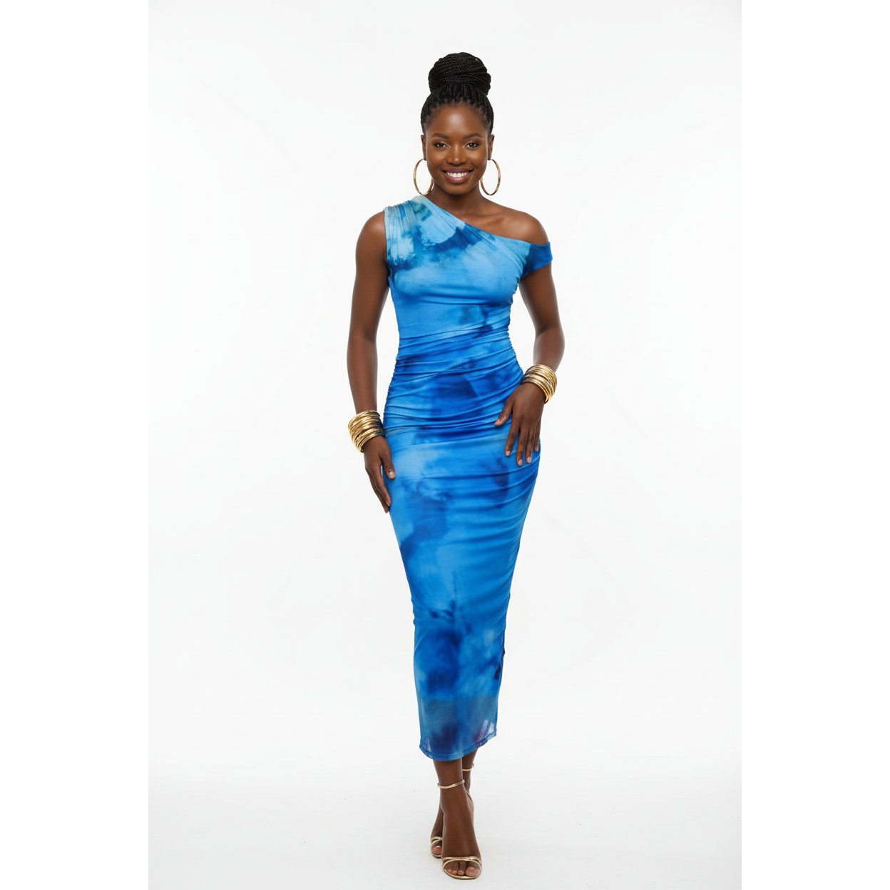 Abstract Mesh Off Shoulder Midi Dress