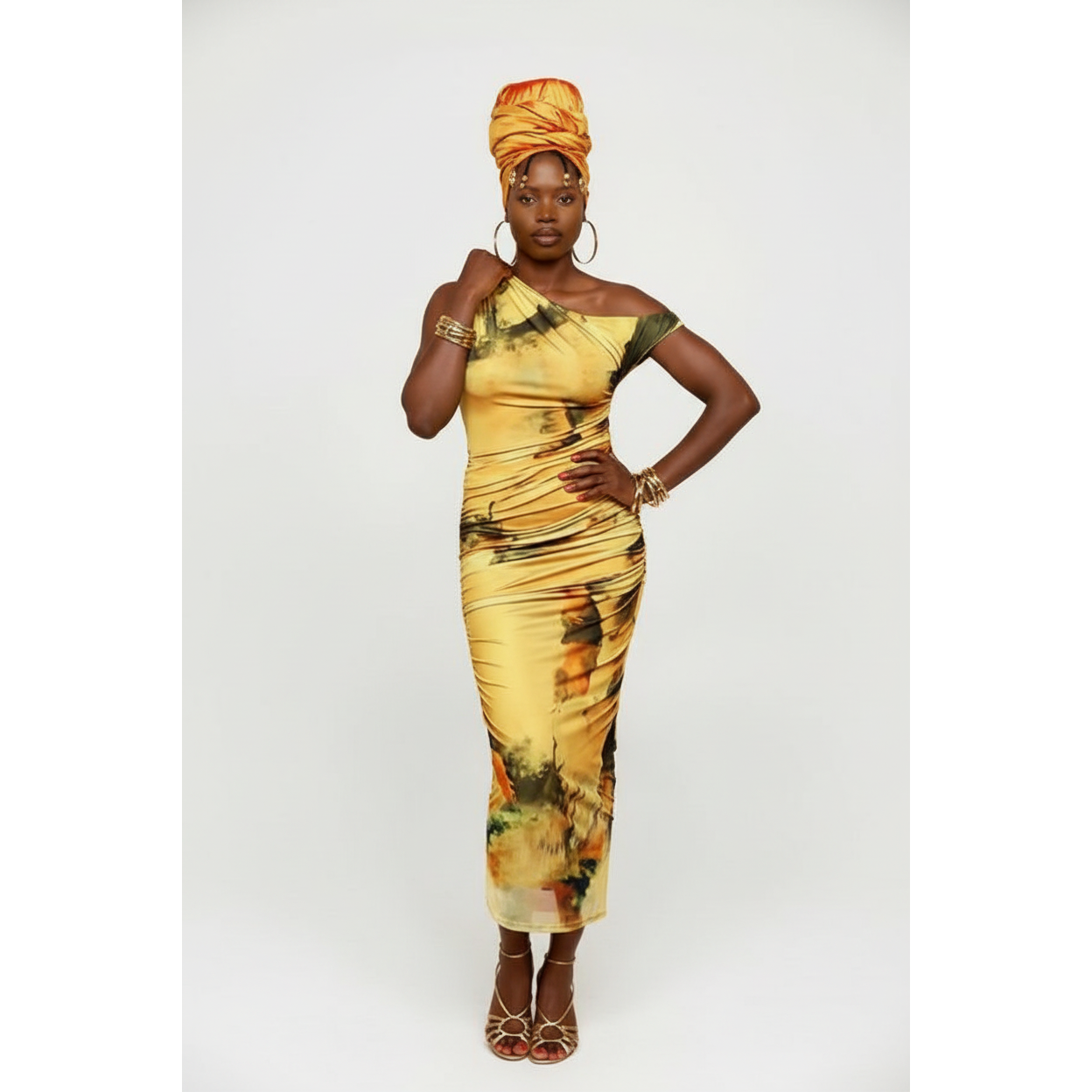 Abstract Mesh Off Shoulder Midi Dress