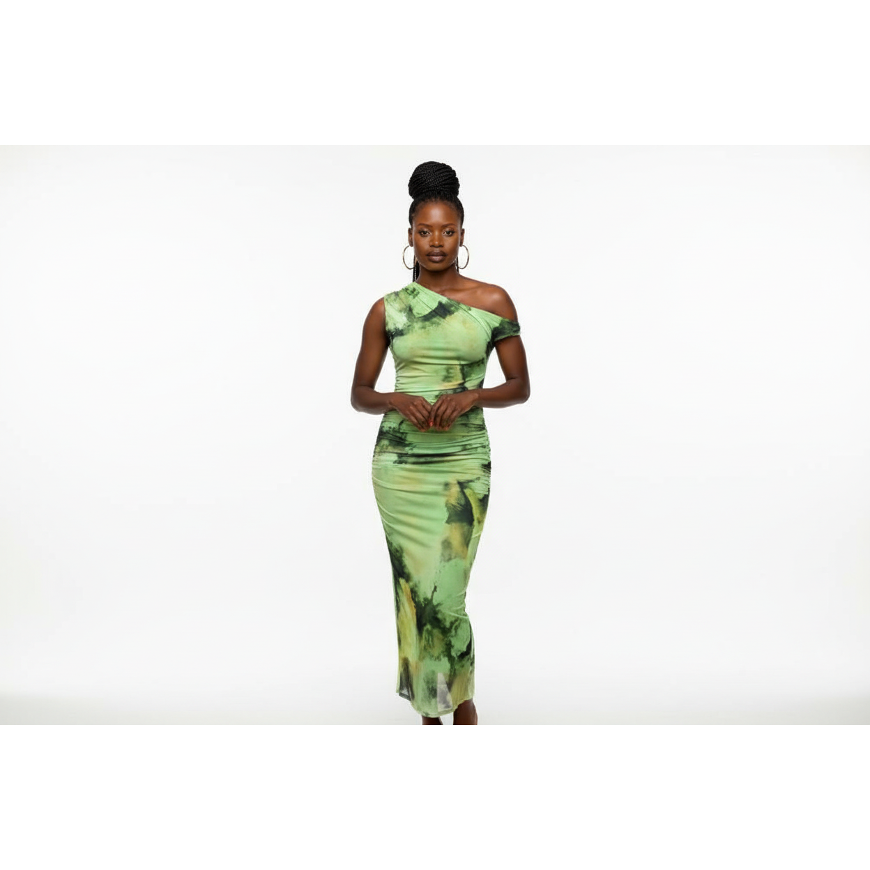 Abstract Mesh Off Shoulder Midi Dress