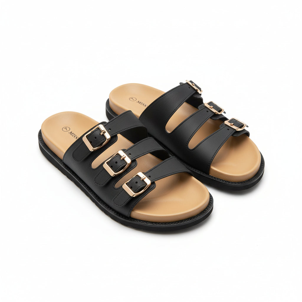 Open-Toe Design Triple Buckle Closure Sandals