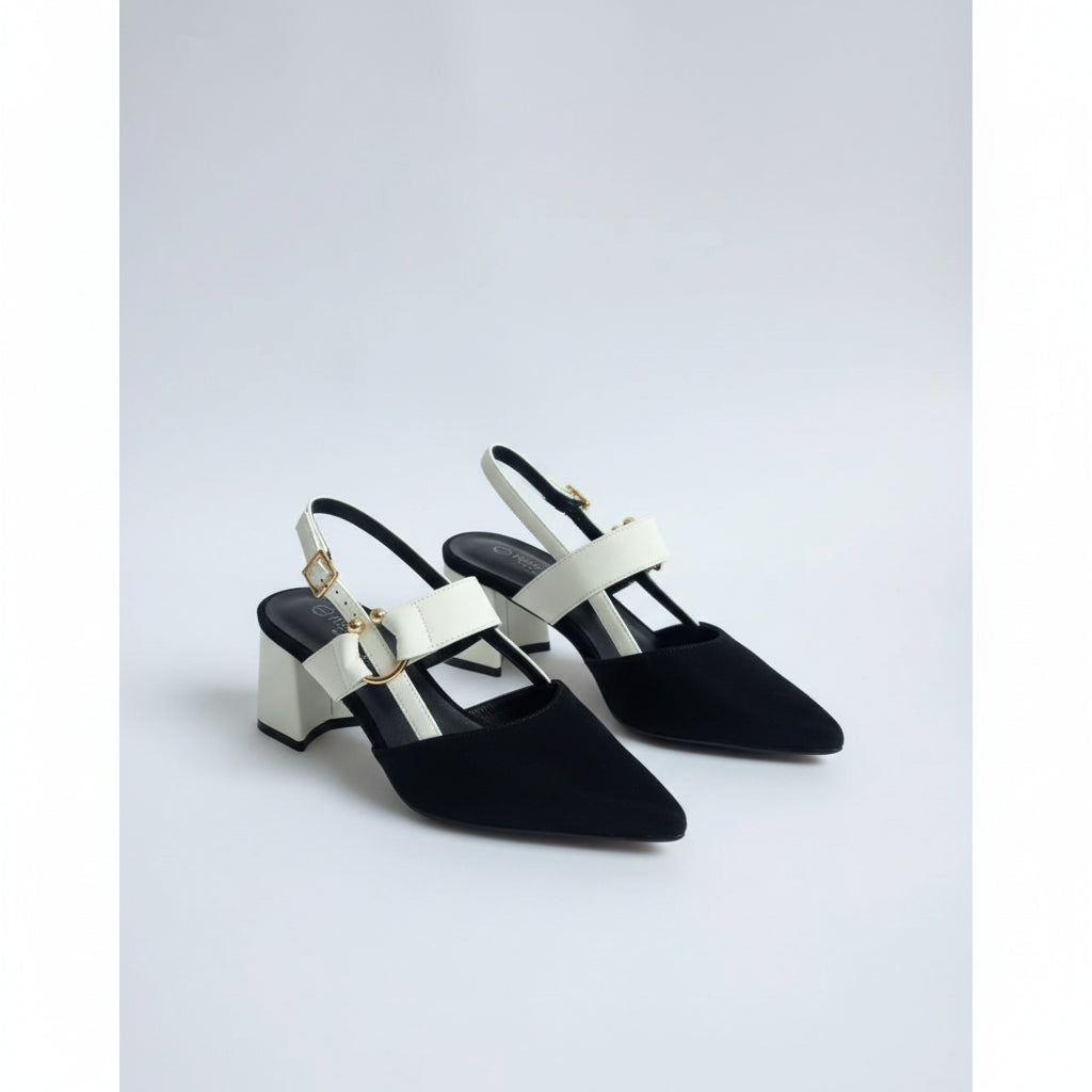 Pointed-Toe Slingback Chunky Pumps