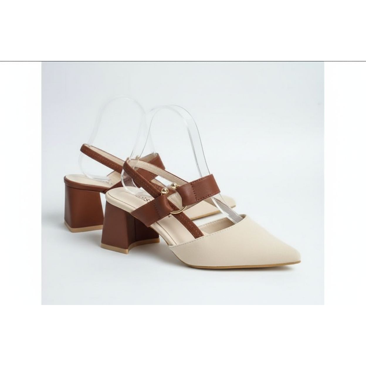 Pointed-Toe Slingback Chunky Pumps