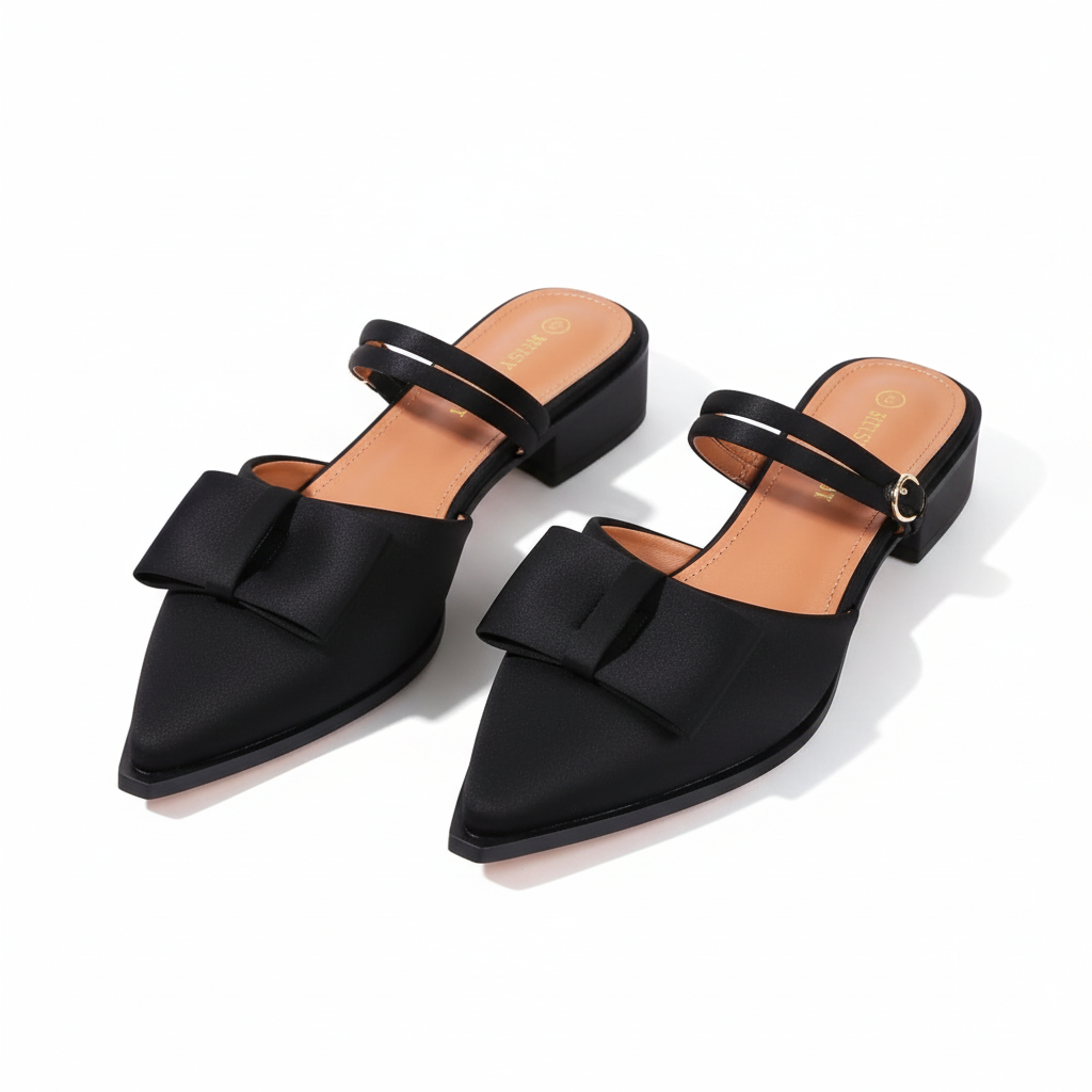 Stiletto Short Heel With Bow Poited Shoe