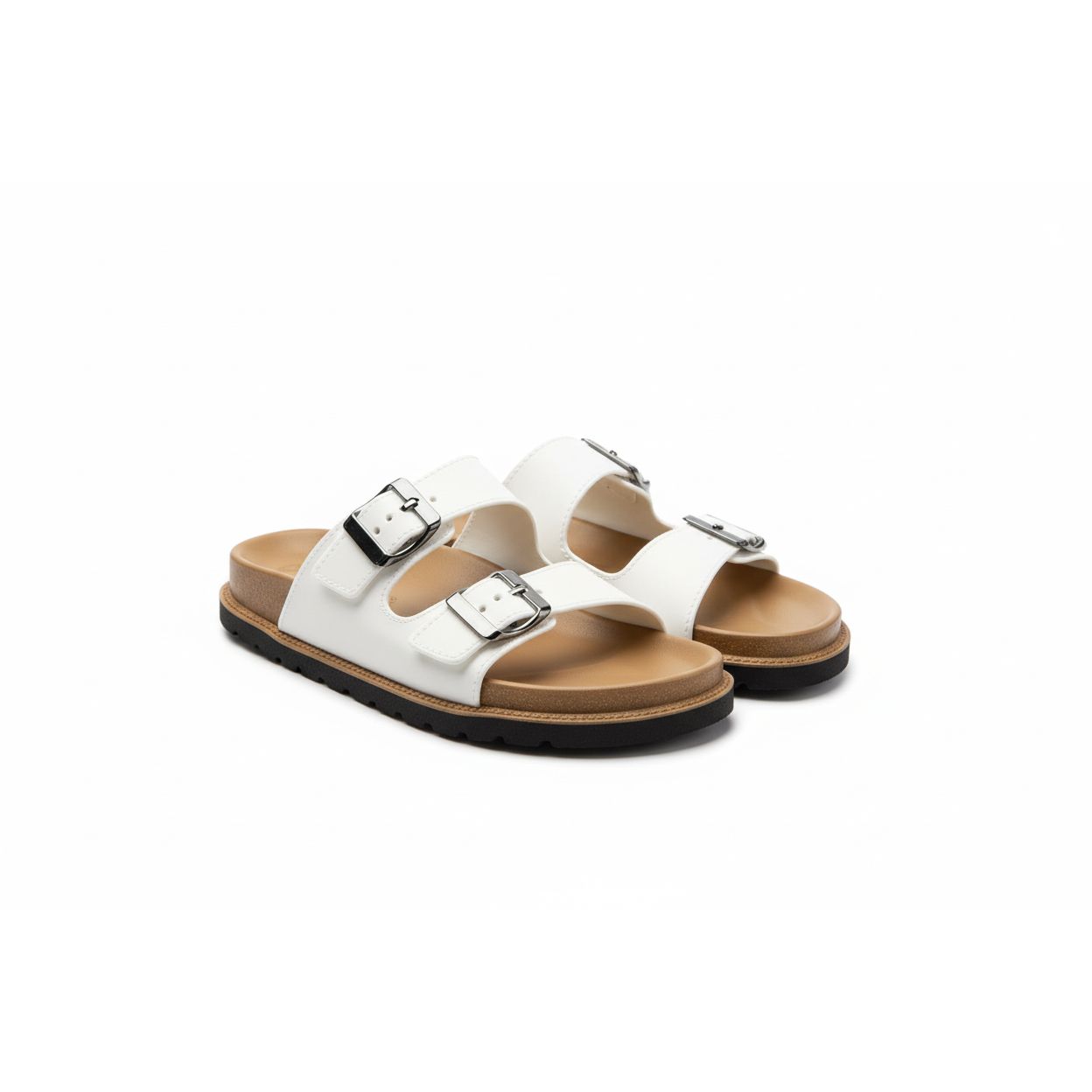 Open-Toe Design Double Buckle Wedge Mules