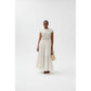 O-Neck Pleated Spliced Solid Wrap Waist Maxi Dress