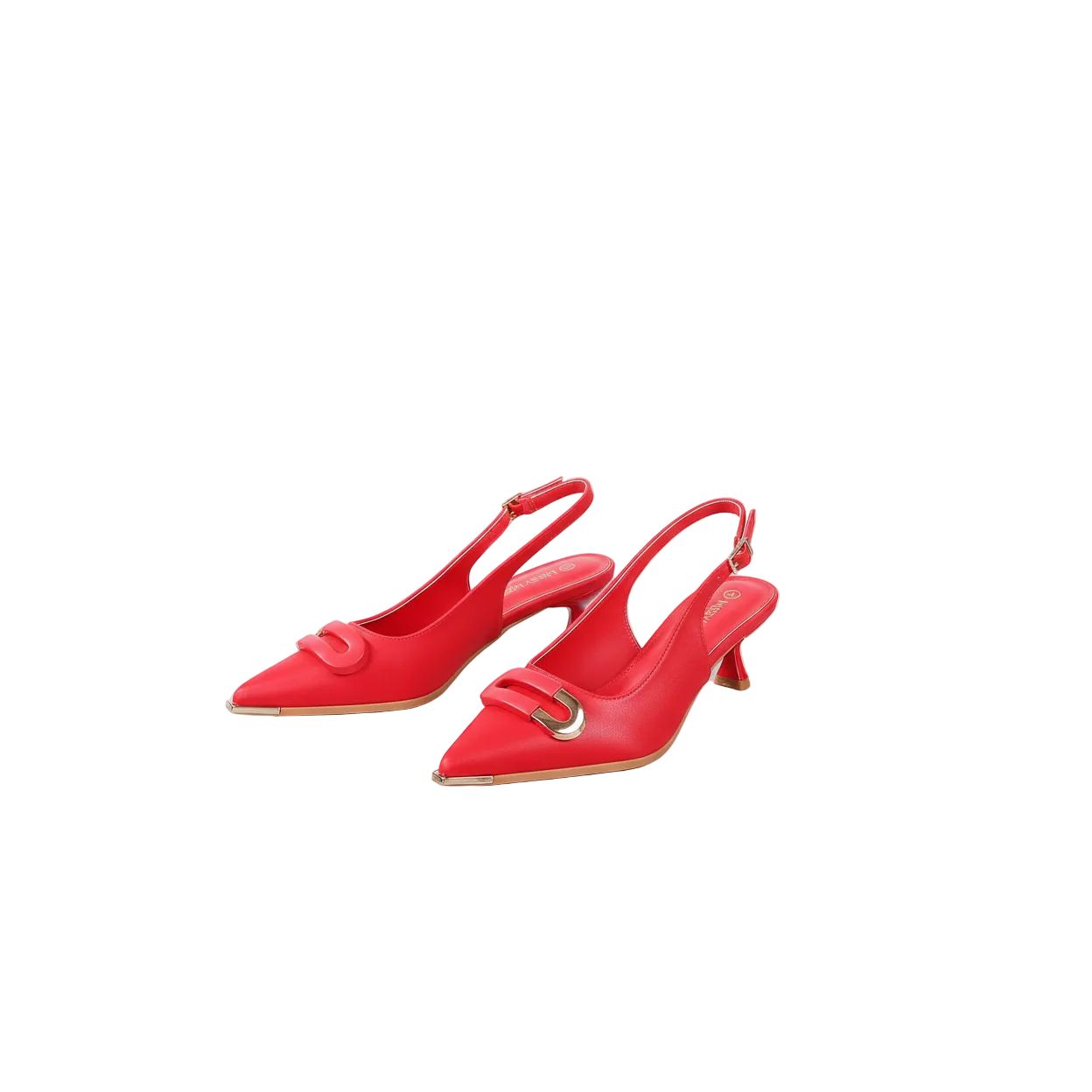 Open Back Square Buckle Pointed Toe High Heels