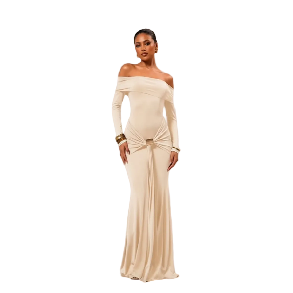 Plus Size Off-Shoulder Long-Sleeve Maxi Dress