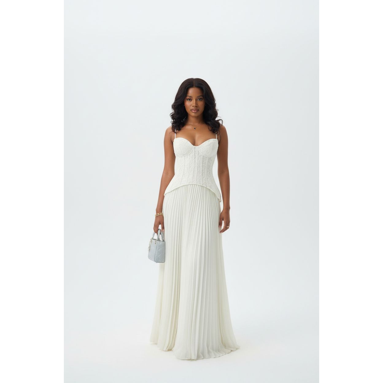 Elegant Corset Top & Flowy Maxi Pleated Skirt