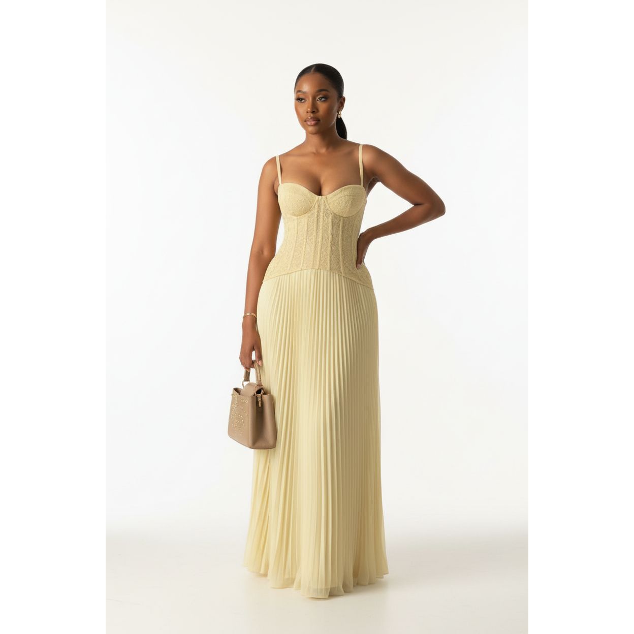 Elegant Corset Top & Flowy Maxi Pleated Skirt
