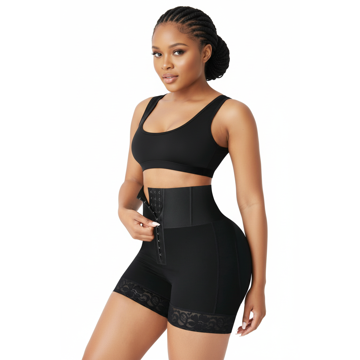 High-waisted Shapewear Shorts with Tummy Control and a Butt-lifting Effect.