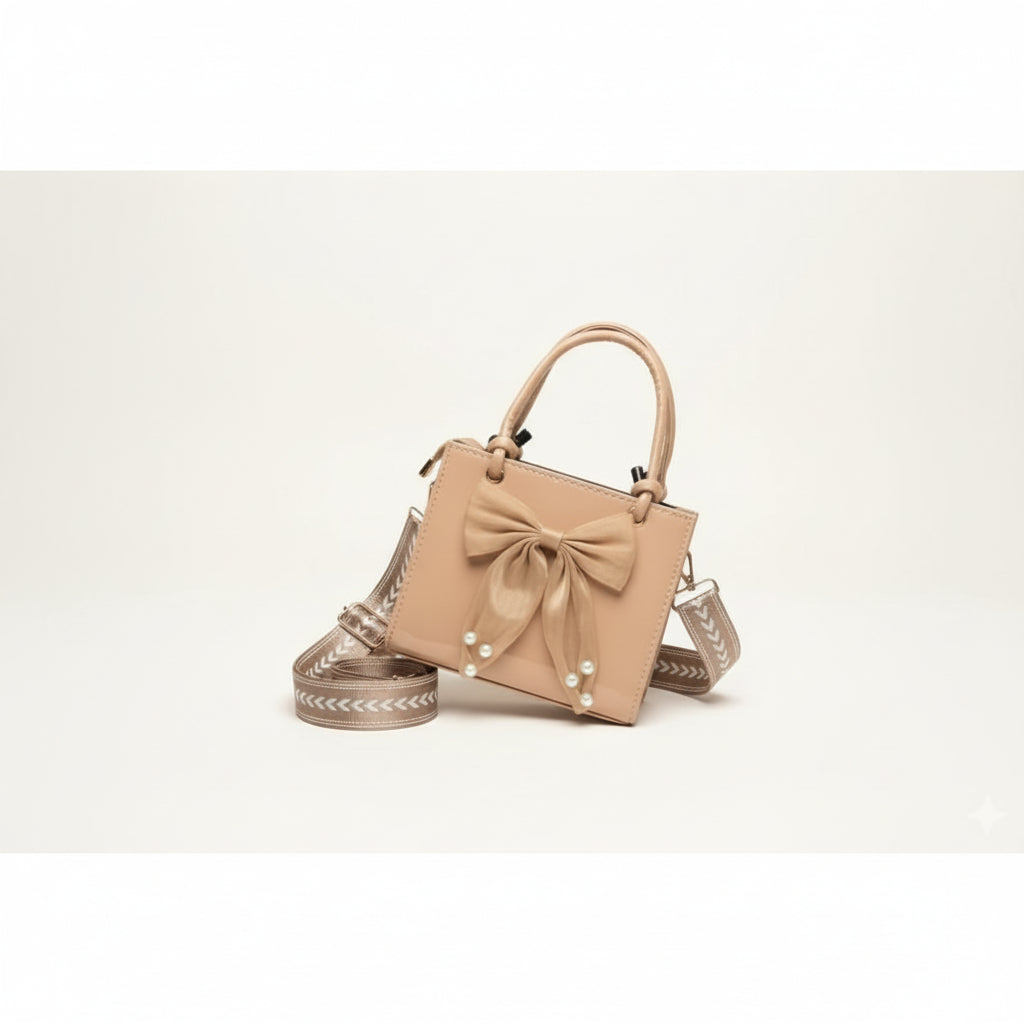 Small Leather Crossbody Handbags with Bow and Pearl Details