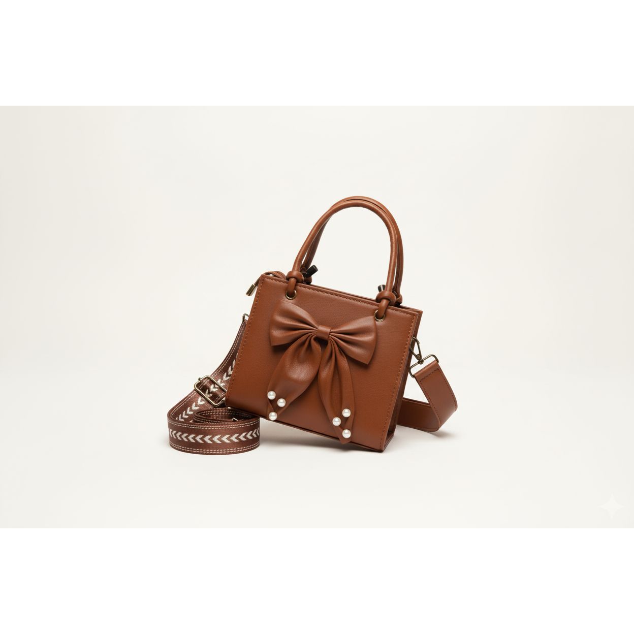 Large Leather Crossbody Handbags with Bow and Pearl Details