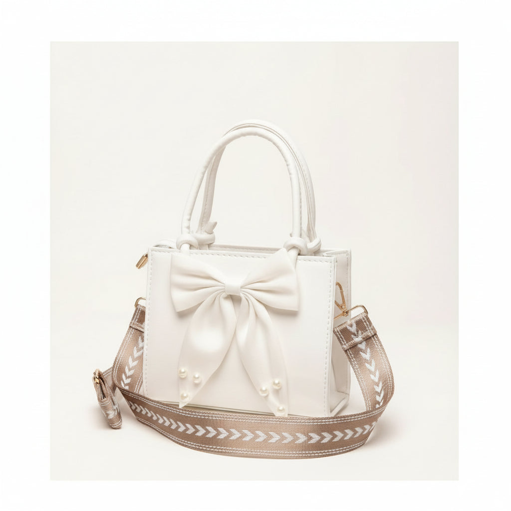 Small Leather Crossbody Handbags with Bow and Pearl Details
