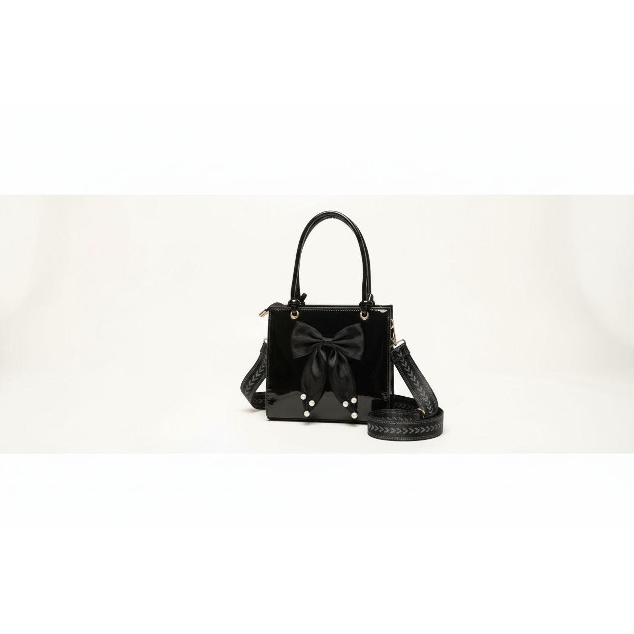 Large Leather Crossbody Handbags with Bow and Pearl Details
