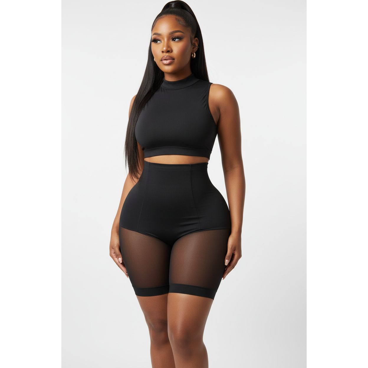 High-Waisted Lower Mesh Shaper Shorts