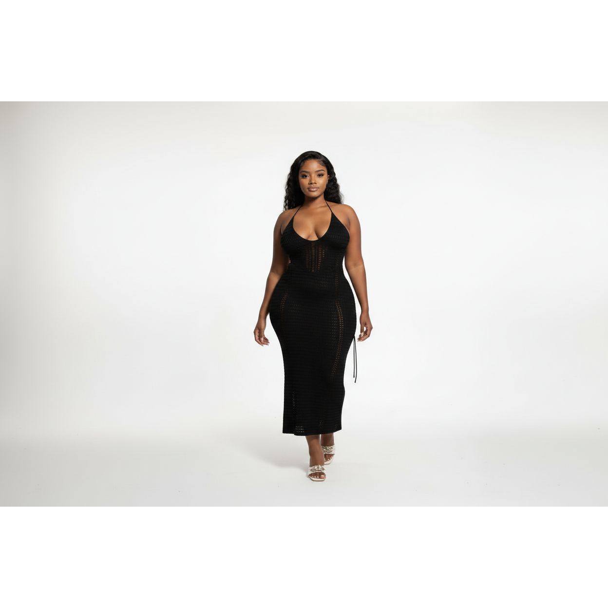 Sleeveless Crochet Halter-Neckline Beach Dress